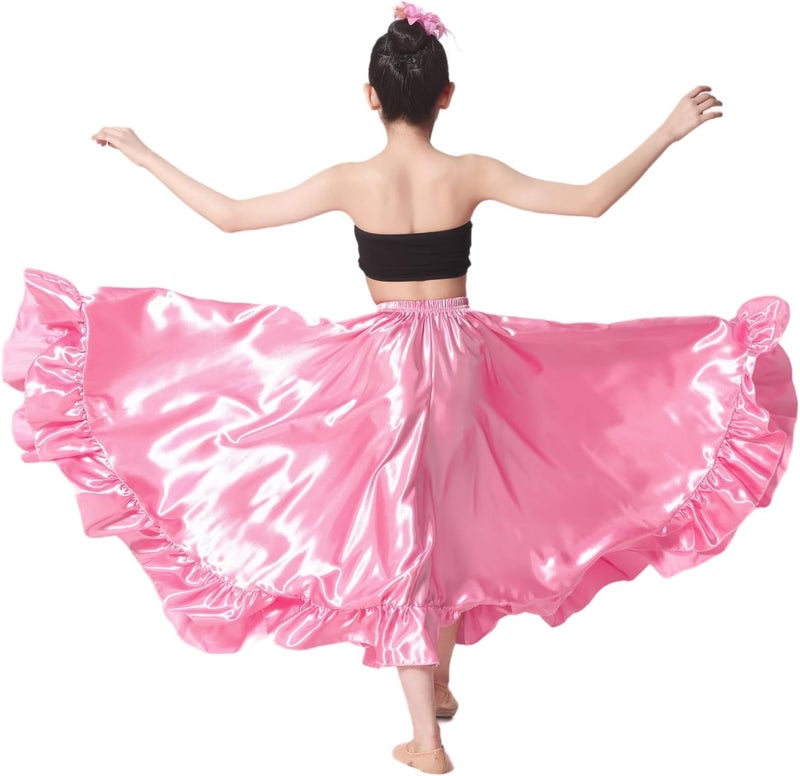 Sancan Long Mexican Folklorico Dance Practice Performance Skirt for Girls (Height 4'6" to 5'1"), Ankle-Length Ruffle Style - Image 3